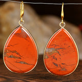 Stainless Steel Drop Teardrop Aventurine Hook Flower Dangle Earrings Gold 1.57 in E127 product image 5