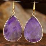 Stainless Steel Drop Teardrop Aventurine Hook Flower Dangle Earrings Gold 1.57 in E127 product image 7