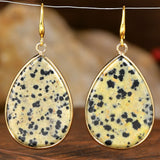Stainless Steel Drop Teardrop Aventurine Hook Flower Dangle Earrings Gold 1.57 in E127 product image 10