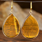 Stainless Steel Drop Teardrop Aventurine Hook Flower Dangle Earrings Gold 1.57 in E127 product image 11