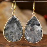 Stainless Steel Drop Teardrop Aventurine Hook Flower Dangle Earrings Gold 1.57 in E127 product image 12