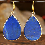 Stainless Steel Drop Teardrop Aventurine Hook Flower Dangle Earrings Gold 1.57 in E127