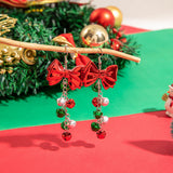 Glass Resin Christmas Theme Drop Bowknot Shiny Dangle Earrings Silver 3.74 in E129 product image 2