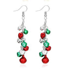 Enamel Christmas Theme Drop Bell Holiday Shiny Dangle Earrings Silver Red 2.5 in E135 product image 1