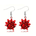 Enamel Christmas Theme Drop Flower Shiny Bow-Shaped Dangle Earrings Silver Red 1.6 in E136 product image 1
