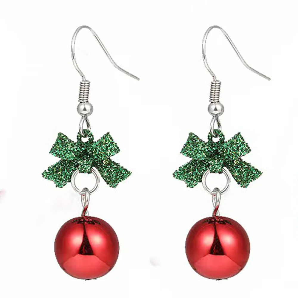 Enamel Christmas Theme Drop Bowknot Glossy Shiny Dangle Earrings Silver Red 1.6 in E137 product image 1