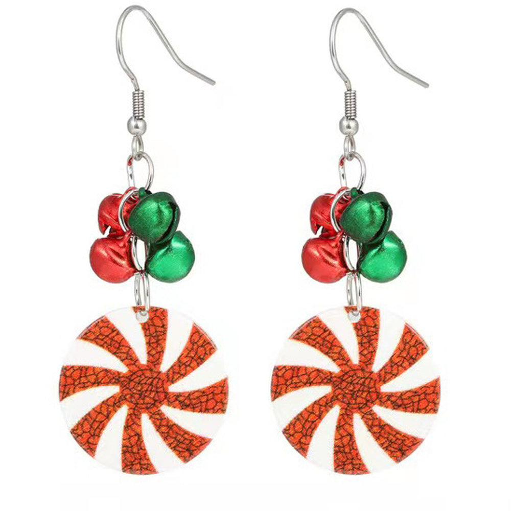 Enamel Christmas Theme Drop Holiday Glossy Shiny Dangle Earrings Silver Red 2.95 in E138 product image 1