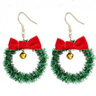 Enamel Christmas Theme Drop Wreath Shiny Bow Bell Dangle Earrings Gold 2.2 in E140 product image 1