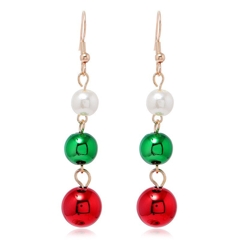 Enamel Christmas Theme Drop Bell Holiday Shiny Round Dangle Earrings Gold 0.93 in E141 product image 1