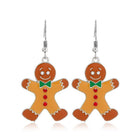 Enamel Christmas Theme Drop Gingerbread Man Hooks Dangle Earrings Silver 1.97 in E142 product image 1
