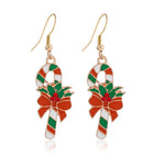 Enamel Christmas Theme Drop Candy Cane Smooth Glossy Dangle Earrings Gold Red 2.05 in E143 product image 1