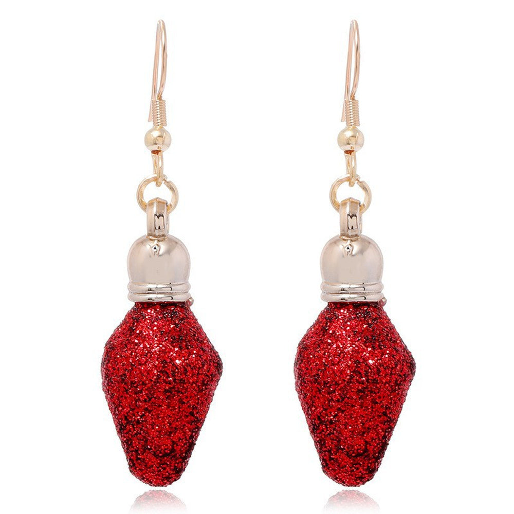 Enamel Christmas Theme Drop Bullet Holiday Teardrop Dangle Earrings Gold Red 2 in E147 product image 1