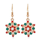 Enamel Christmas Theme Drop Snowflake Holiday Polished Pearl Dangle Earrings Gold 2.17 in E149 product image 1