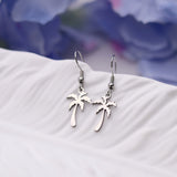 Stainless Steel Drop Tree Coconut Polished Dangle Earrings Silver Gold 1.42 in E150