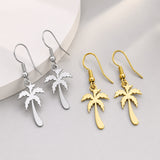 Stainless Steel Drop Tree Coconut Polished Dangle Earrings Silver Gold 1.42 in E150 product image 1
