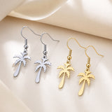 Stainless Steel Drop Tree Coconut Polished Dangle Earrings Silver Gold 1.42 in E150 product image 2
