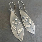 Drop Leaf Flower Textured Brushed Shapes Pointed Ends Dangle Earrings Antique Silver 1.77 in E151 product image 1