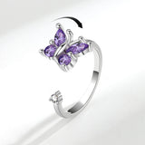 Cubic Zirconia Butterfly Fidget Spinner Polished Adjustable Open Cuff Ring Silver R100 product image 1