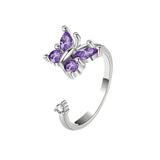 Cubic Zirconia Butterfly Fidget Spinner Polished Adjustable Open Cuff Ring Silver R100 product image 4