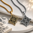 Stainless Steel Knot Viking Mens Polished Star Floral Pendant Necklace Silver Gold 23.62 in N93 product image 1