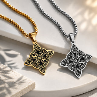 Stainless Steel Knot Viking Mens Polished Star Floral Pendant Necklace Silver Gold 23.62 in N93 product image 1