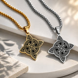 Stainless Steel Knot Viking Mens Polished Star Floral Pendant Necklace Silver Gold 23.62 in N93 product image 1
