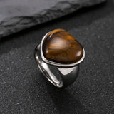 Stainless Steel Tiger Eye Heart Size 7-11 Mens Smooth Polished Oval Ring Silver R101