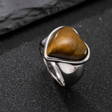 Stainless Steel Tiger Eye Heart Size 7-11 Mens Polished Triangular Ring Silver R102