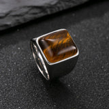 Stainless Steel Tiger Eye Rectangle Size 7-11 Mens Smooth Polished Square Ring Silver R103