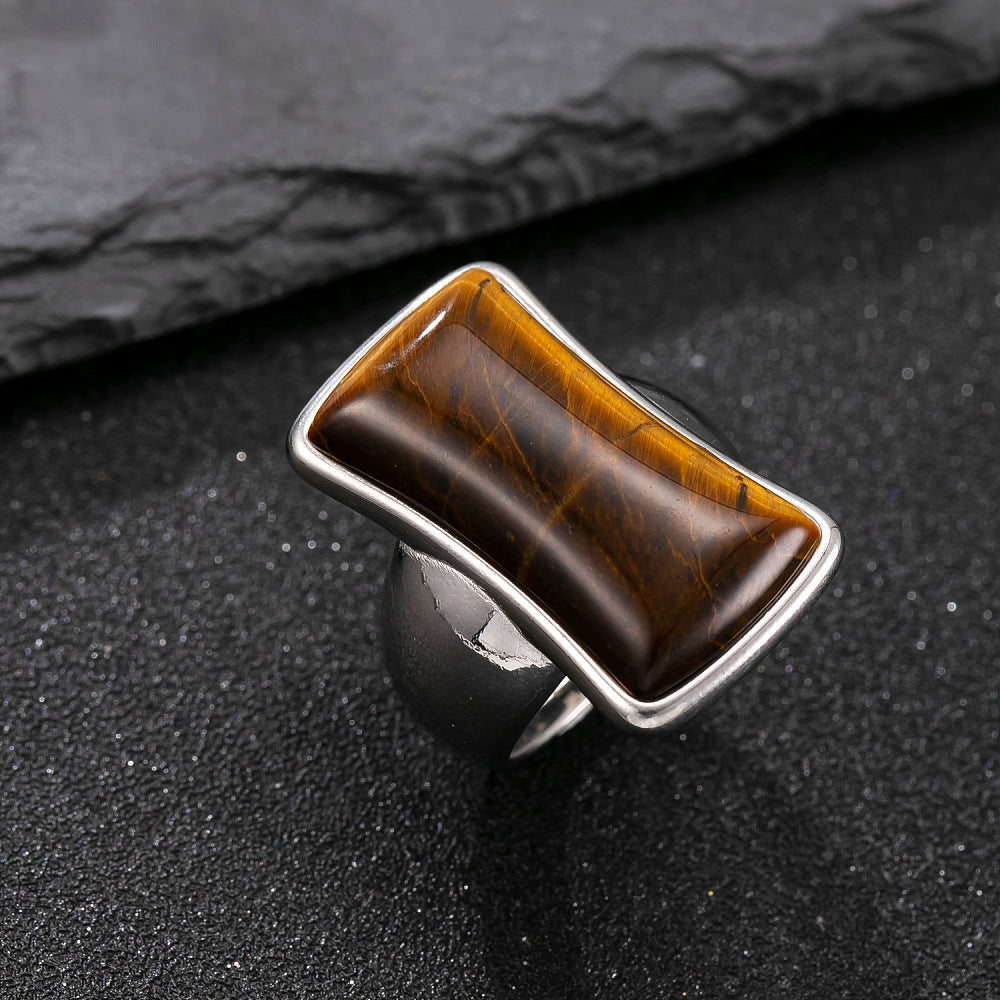 Stainless Steel Tiger Eye Rectangle Size 7-11 Mens Polished Rectangular Ring Silver R104 product image 1