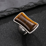 Stainless Steel Tiger Eye Rectangle Size 7-11 Mens Polished Rectangular Ring Silver R104