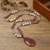 Glass Crystal Teardrop Round Quartz Jasper Amethyst Beaded Smooth Polished Square Pendant Necklace White Green Purple Red N95