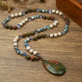 Glass Crystal Teardrop Round Quartz Jasper Amethyst Beaded Smooth Polished Square Pendant Necklace White Green Purple Red N95