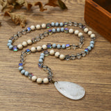 Glass Crystal Teardrop Round Quartz Jasper Amethyst Beaded Smooth Polished Square Pendant Necklace White Green Purple Red N95