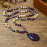 Glass Crystal Teardrop Round Quartz Jasper Amethyst Beaded Smooth Polished Square Pendant Necklace White Green Purple Red N95