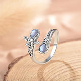 Resin Teardrop Bohemian Dragonfly Womens Polished Adjustable Cuff Ring Silver Blue R105 product image 1