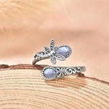 Resin Teardrop Bohemian Dragonfly Womens Polished Adjustable Cuff Ring Silver Blue R105 product image 4