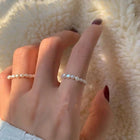 Pearl Stretch Womens Smooth Shell Round Shell-Shaped Pendant Adjustable Beaded Ring White R106 product image 2