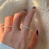 Pearl Stretch Womens Smooth Shell Round Shell-Shaped Pendant Adjustable Beaded Ring White R106 product image 2