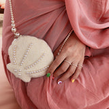 Pearl Stretch Womens Smooth Shell Round Shell-Shaped Pendant Adjustable Beaded Ring White R106 product image 4