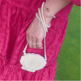 Pearl Stretch Womens Smooth Shell Round Shell-Shaped Pendant Adjustable Beaded Ring White R106 product image 5