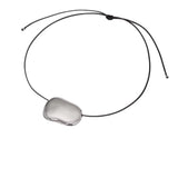 Stainless Steel Bean Shiny Adjustable Pendant Necklace Black Silver Gold 29.53 in N99