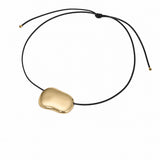 Stainless Steel Bean Shiny Adjustable Pendant Necklace Black Silver Gold 29.53 in N99
