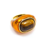 Stainless Steel Oval Tiger Eye Size 7-10 Smooth Polished Round Ring Turquoise Gold R107