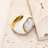 Stainless Steel Oval Tiger Eye Size 7-10 Smooth Polished Round Ring Turquoise Gold R107