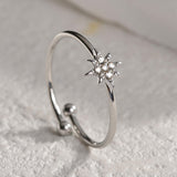 Stainless Steel Star Rhinestone Crystal Smooth Polished Adjustable Cuff Ring Silver Gold R108