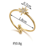 Stainless Steel Star Rhinestone Crystal Smooth Polished Adjustable Cuff Ring Silver Gold R108