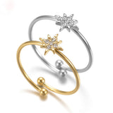 Stainless Steel Star Rhinestone Crystal Smooth Polished Adjustable Cuff Ring Silver Gold R108 product image 1