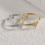 Stainless Steel Star Rhinestone Crystal Smooth Polished Adjustable Cuff Ring Silver Gold R108 product image 2