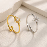 Stainless Steel Star Rhinestone Crystal Smooth Polished Adjustable Cuff Ring Silver Gold R108 product image 3